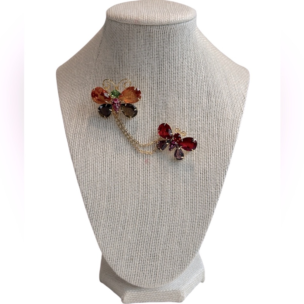 Vintage Joan Rivers Two Butterfly Brooch attached by removable Chain